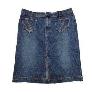 Venezia Denim Skirt Women's Size 18 Stretch Blue Pockets Front Vent EUC LN
